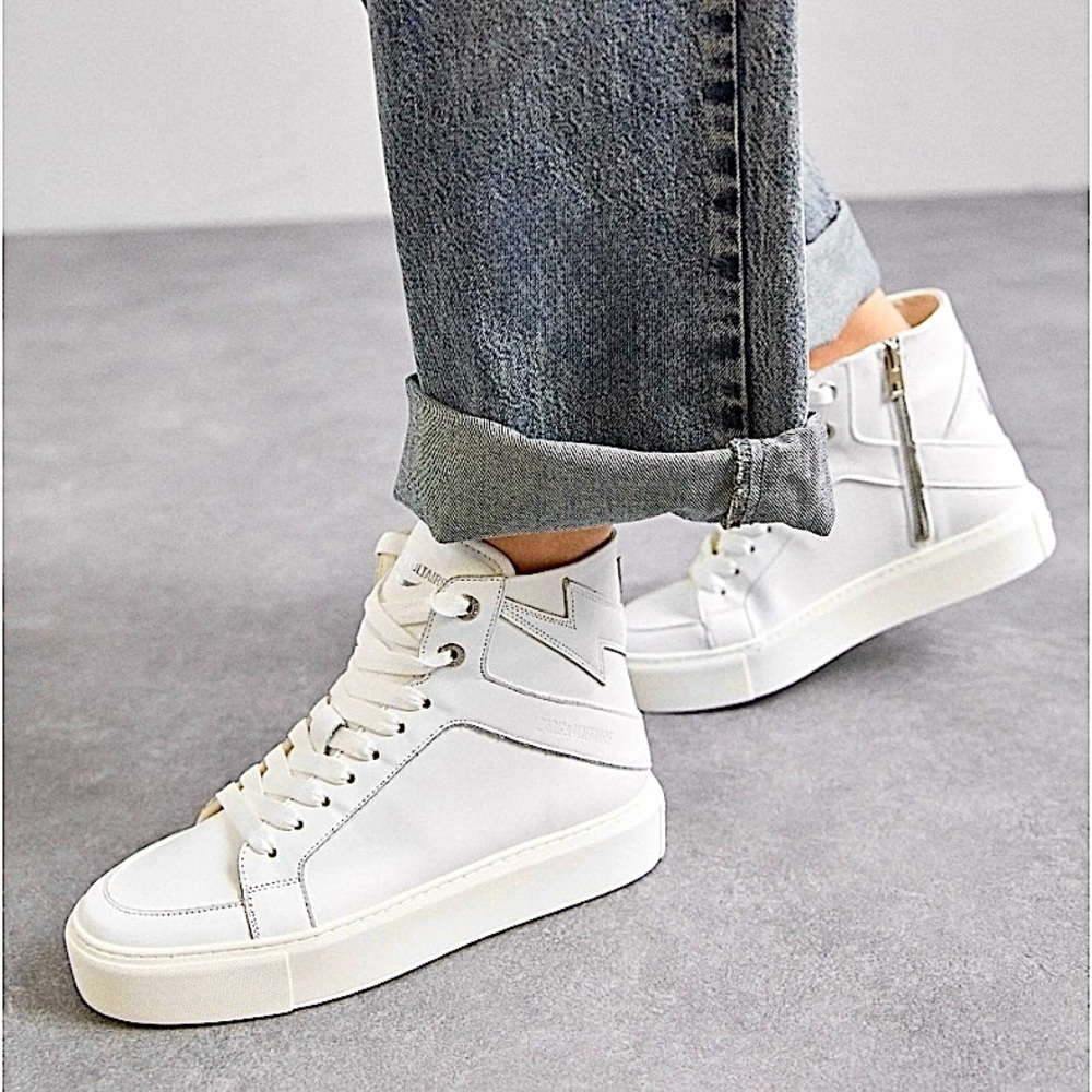 New Zadig & Voltaire High Flash Sneakers White Leather Hi Tops Size 7 - 7.5